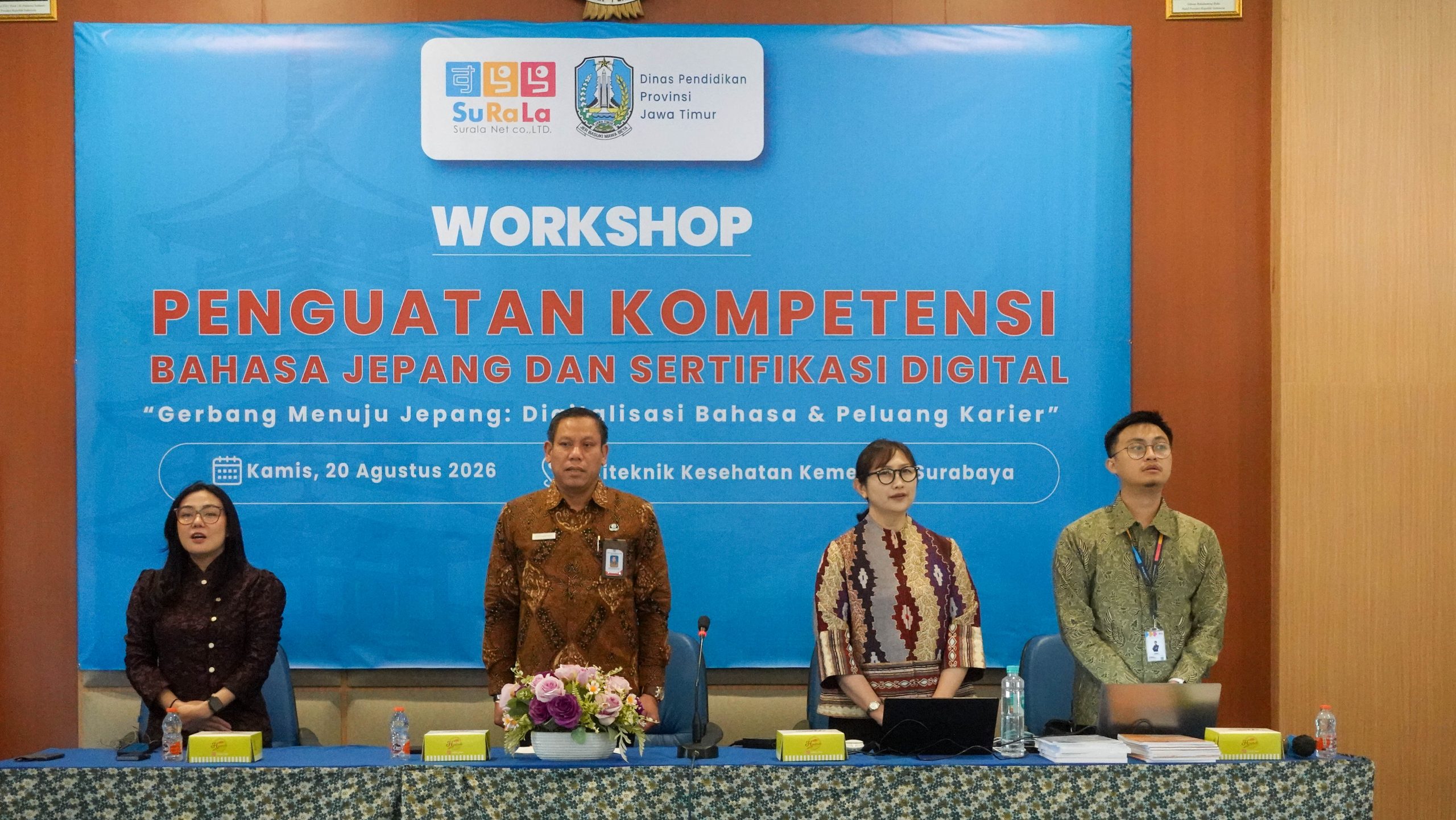 Workshop Penguatan Kompetensi Bahasa Jepang dan Sertifikasi Digital "Gerbang Menuju Jepang" - Surala Indonesia bersama Dinas Pendidikan Provinsi Jawa Timur di Politeknik Kesehatan Kemenkes Surabaya, 20 Agustus 2026